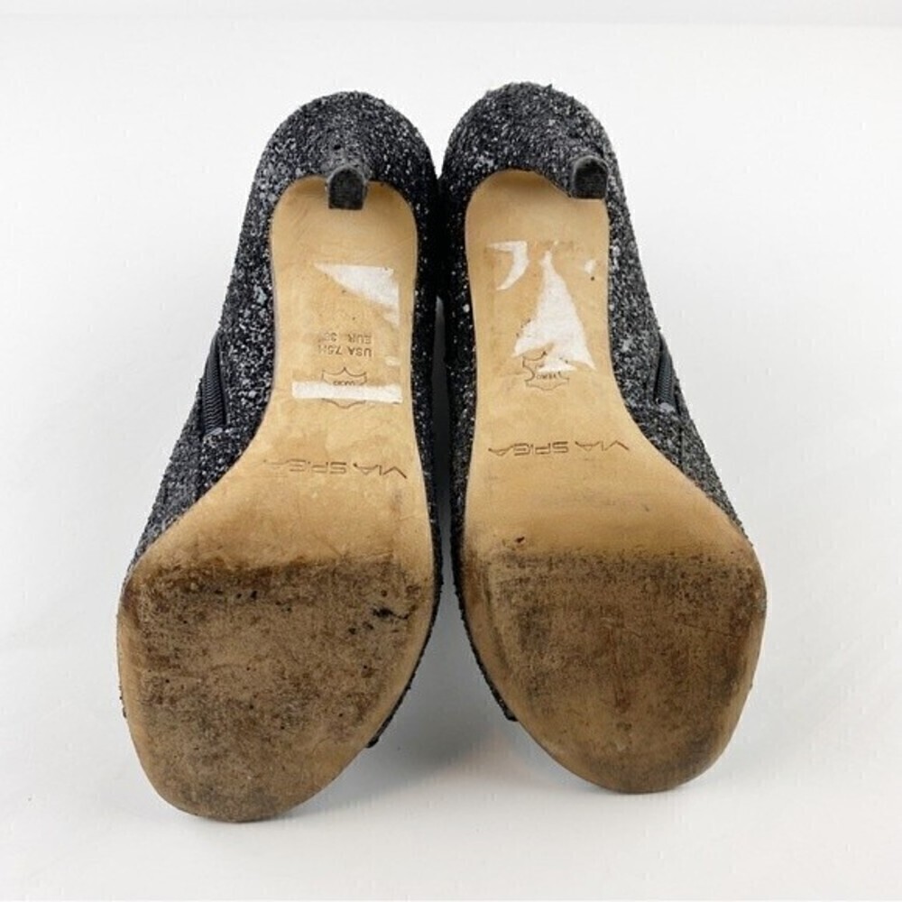 Via Spiga Tarni Black Glitter High Heel Peep Toe Booties Size 7.5 - Picture 12 of 13